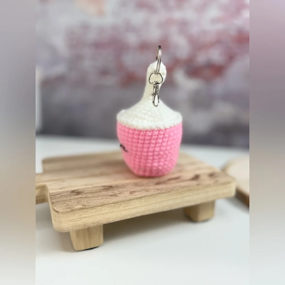 Boba Pink Amigurumi Handcrafted Crochet Keychain